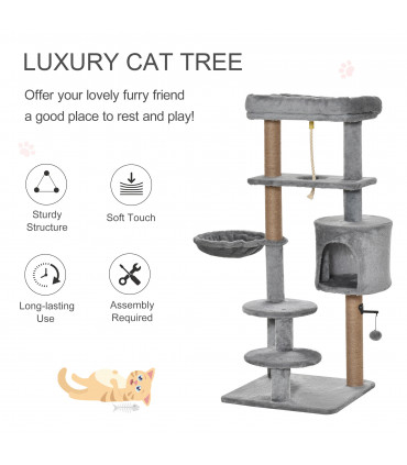 Cat Tree Tower Light Grey 48L x 48W x 120H cm Particle Board Scratching Post