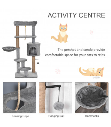 Cat Tree Tower Light Grey 48L x 48W x 120H cm Particle Board Scratching Post