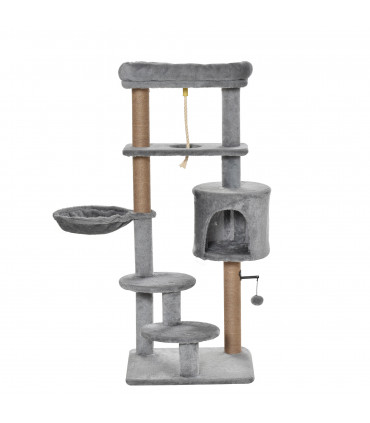 Cat Tree Tower Light Grey 48L x 48W x 120H cm Particle Board Scratching Post