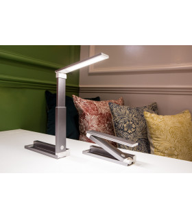 Task Light Grey ZigZag Lamp, Rechargeable, Portable, Matte Chrome Finish, 20cm