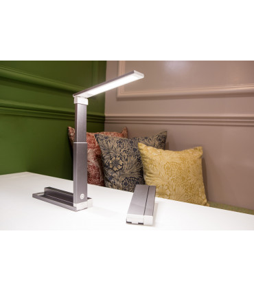 Task Light Grey ZigZag Lamp, Rechargeable, Portable, Matte Chrome Finish, 20cm