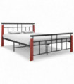 Bed Frame Metal  and Solid Oak Wood 140x200 cm