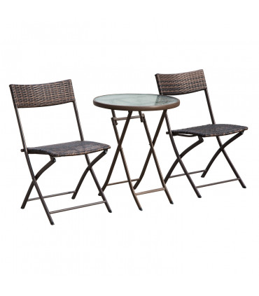 PE Rattan Bistro Set Brown 3pc Chair 61L x 46W x 84H cm Table 60D x 72H cm