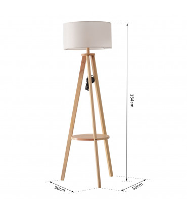 Floor Lamp, 154H cm-Beige/Natural Wood Colour