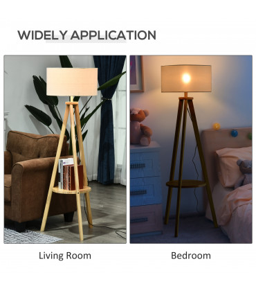 Floor Lamp, 154H cm-Beige/Natural Wood Colour