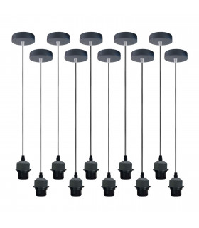 Pendant Light 10 Pack Industrial Grey E27 UK Holder Set With PVC Cable
