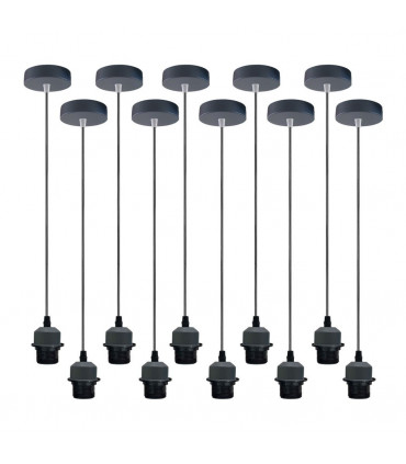 Pendant Light 10 Pack Industrial Grey E27 UK Holder Set With PVC Cable