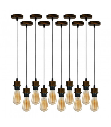10 Pack Industrial Brushed Copper Pendant Light, Lampshade Addable E27 Lamp Holder Light