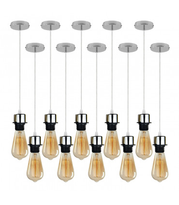 10 Pack Industrial Chrome Pendant Light, Lampshade Addable E27 Lamp Holder Light,