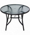 Garden Dining Table  Tempered Glass Top Steel Frame 106.5cm x 106.5cm x 71cm