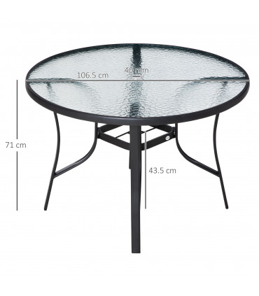 Garden Dining Table  Tempered Glass Top Steel Frame 106.5cm x 106.5cm x 71cm