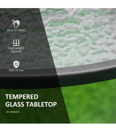 Garden Dining Table  Tempered Glass Top Steel Frame 106.5cm x 106.5cm x 71cm