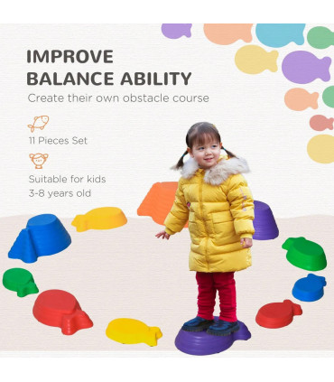 Kids 11-Piece Fish Shaped Balance Stepping Stones - Multicoloured