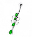 14G Fancy Dangling Green Stone Belly Ring