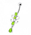 14G Fancy Dangling Green Stone Belly Ring