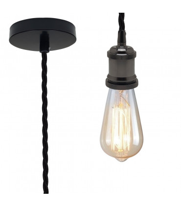 Fabric Twisted Black 2m Black Twisted Cable Pendant E27 Base Shiny Black Holder