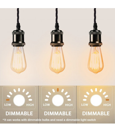 Fabric Twisted Black 2m Black Twisted Cable Pendant E27 Base Shiny Black Holder