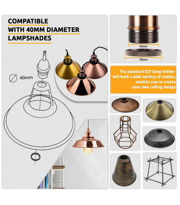 Fabric Twisted Black 2m Black Twisted Cable Pendant E27 Base Shiny Black Holder