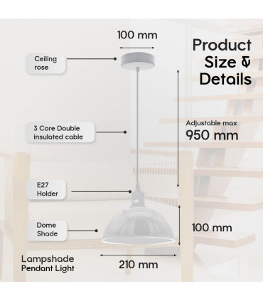 Pendant Lights 2Pack Dome Shaped White Loft Style Sturdy Metal Lamp Shade Pe