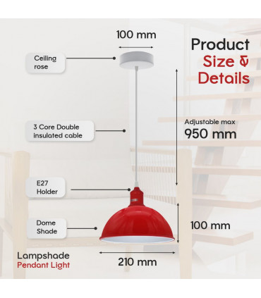Ceiling/pendant lamp 2Pack Dome Shaped Red Loft Style Sturdy Metal