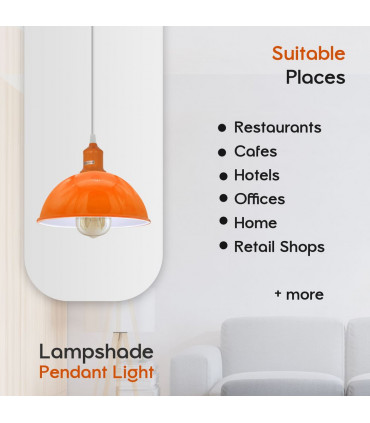 2Pack Dome Shaped Orange Loft Style Sturdy Metal Lamp Shade Pendant Lights 21cm Bottom Spray Painted Finish Inner White