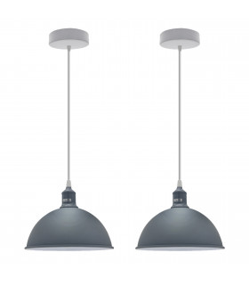 Ceiling Pendant Lamp 2Pack Dome Shaped Grey Loft Style Sturdy Metal 21cm Gray