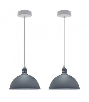 Ceiling Pendant Lamp 2Pack Dome Shaped Grey Loft Style Sturdy Metal 21cm Gray