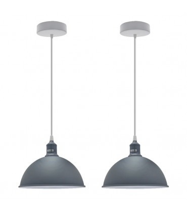 Ceiling Pendant Lamp 2Pack Dome Shaped Grey Loft Style Sturdy Metal 21cm Gray