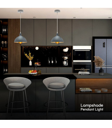 Ceiling Pendant Lamp 2Pack Dome Shaped Grey Loft Style Sturdy Metal 21cm Gray