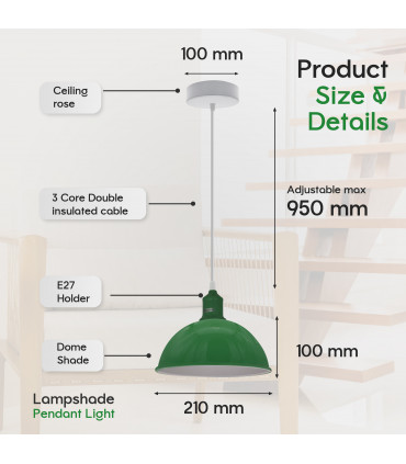 Ceiling/pendant lamp Green Sturdy Metal Dome Shaped Pendant Lights 21cm
