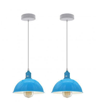 2Pack Dome Shaped Blue Loft Style Sturdy Metal Lamp Shade Pendant Lights 21cm Bottom Spray Painted  Finish Inner White