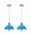 2Pack Dome Shaped Blue Loft Style Sturdy Metal Lamp Shade Pendant Lights 21cm Bottom Spray Painted  Finish Inner White