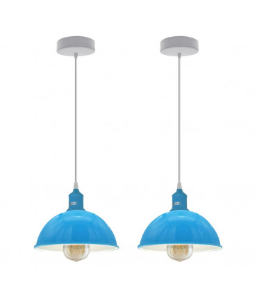 2Pack Dome Shaped Blue Loft Style Sturdy Metal Lamp Shade Pendant Lights 21cm Bottom Spray Painted  Finish Inner White