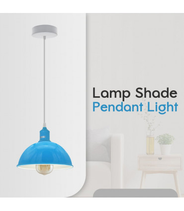 2Pack Dome Shaped Blue Loft Style Sturdy Metal Lamp Shade Pendant Lights 21cm Bottom Spray Painted  Finish Inner White