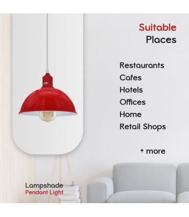 2Pack Dome Shaped Red Loft Style Sturdy Metal Lamp Shade Pendant Lights 21cm Bottom Spray Painted Finish Inner White