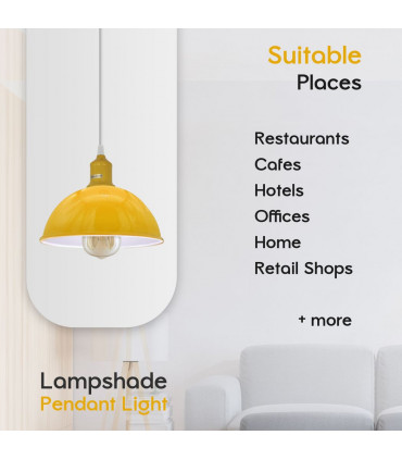 Ceiling/pendant lamp 21cm Yellow Sturdy Metal Dome Shaped Spray Painted Finish