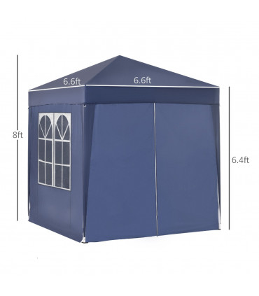 Garden Pop Up Gazebo Party Tent W/Carrying Case + 2 Walls 2 Windows Blue