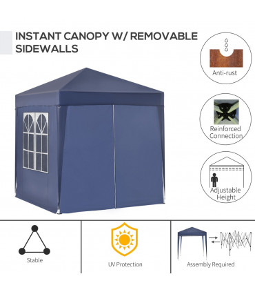 Garden Pop Up Gazebo Party Tent W/Carrying Case + 2 Walls 2 Windows Blue