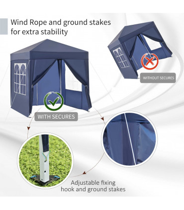 Garden Pop Up Gazebo Party Tent W/Carrying Case + 2 Walls 2 Windows Blue