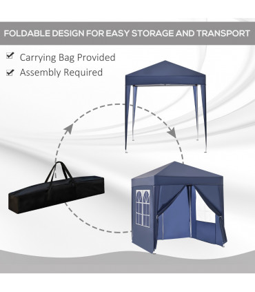 Garden Pop Up Gazebo Party Tent W/Carrying Case + 2 Walls 2 Windows Blue