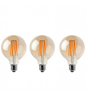 LED Dimmable Bulb Glass Amber 8W E27 3 Pack Vintage Globe Edison LED Light Bulb