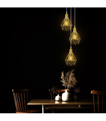 Pendant Light Yellow Metal Vintage Lamp Shade E27 3 Head Industrial Ceiling