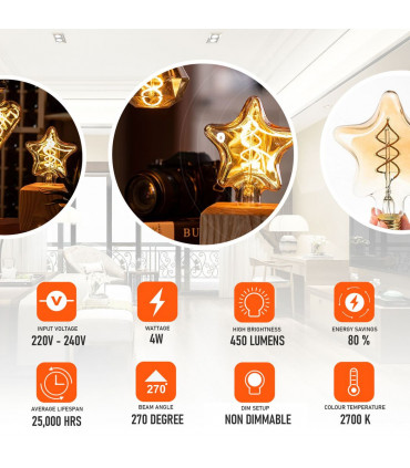 Light Bulb 3 Pack Vintage Retro style E27 Edison Screw Amber Glass Light Bulbs