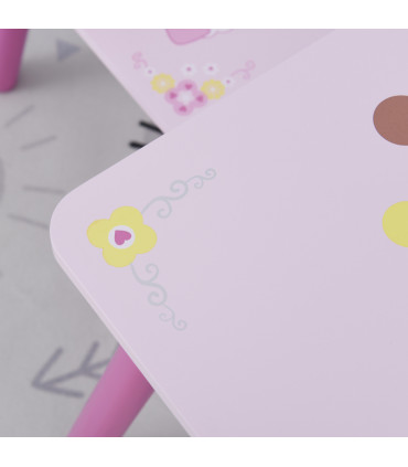 3 Pcs Kids Princess & Crown Chair Table Set Pink and Pine Wood 42H x 55L x 34Wcm