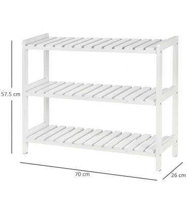 Shoe Rack 3-Tier Wood Frame Open Hygienic Storage 57x70cm White Pine MDF