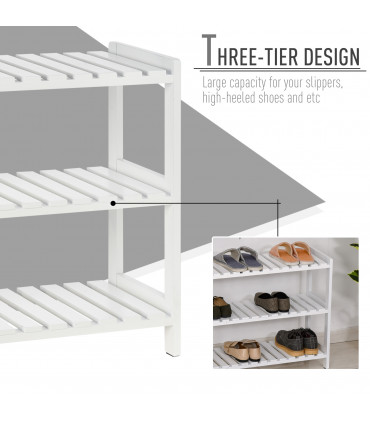 Shoe Rack 3-Tier Wood Frame Open Hygienic Storage 57x70cm White Pine MDF