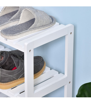 Shoe Rack 3-Tier Wood Frame Open Hygienic Storage 57x70cm White Pine MDF