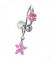 316L Surgical Steel Fancy Jeweled Dangling Reverse Curved Bar Belly Ring