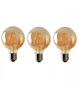 LED Dimmable Bulb G95 E27 2700K 4W Amber Glass Metal Vintage Light Bulbs Pack 3