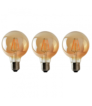 LED Dimmable Bulb G95 E27 2700K 4W Amber Glass Metal Vintage Light Bulbs Pack 3